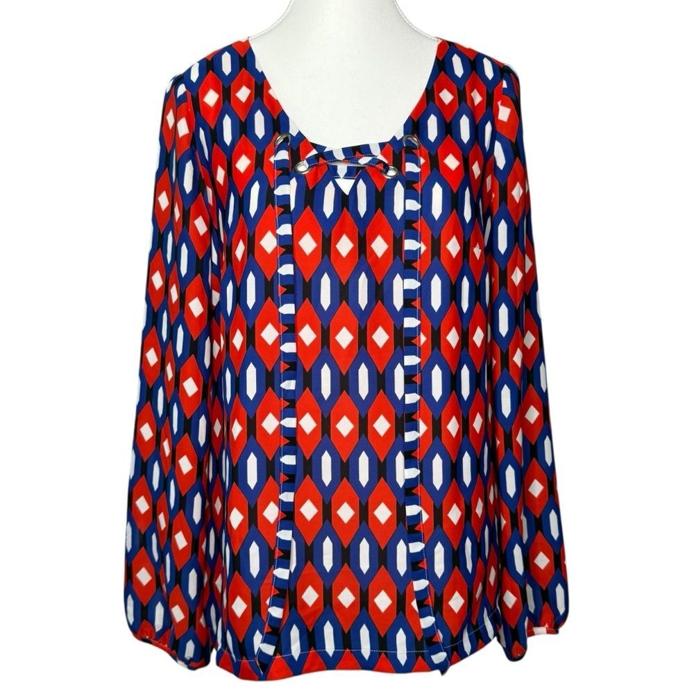 ▪️|EUC| LAUNDRY by SHELLI SEGAL Geometric Print Long Sleeve Blouse